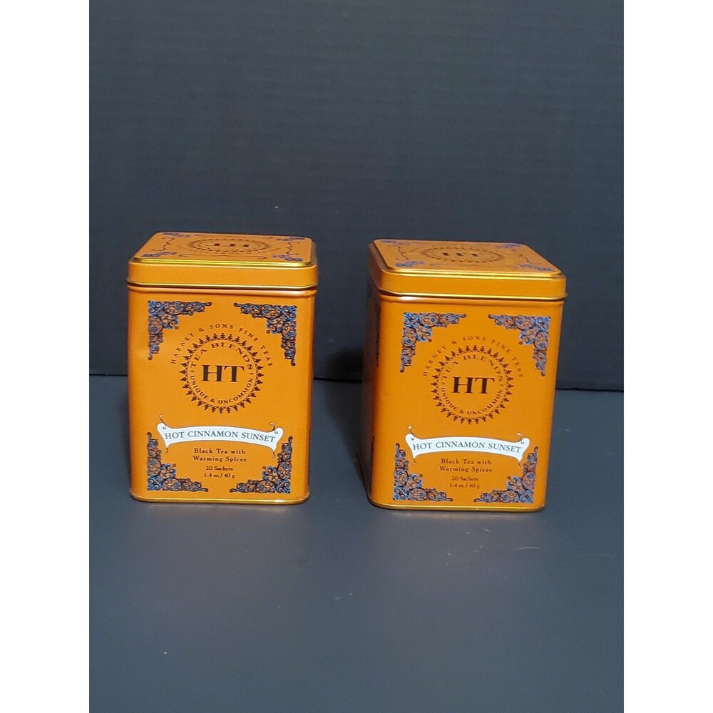 Harney Sons Tea Tins Hot Cinnamon Sunset Black Blend Storage Crafts 2 Pk Empty
